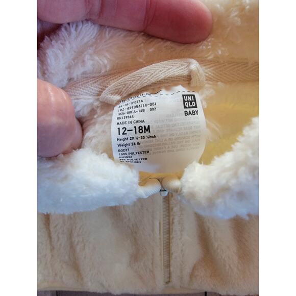 Uniqlo Sherpa Fleece Jacket Baby 12-18month Off White Full Zip Pocket Outdoor - Picture 2 of 6